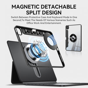 Sliding Rail Keyboard Case – Adjustable Height & 360° Rotating, Magnetic Detachable, 7-Color RGB Backlit & Bluetooth Connectivity