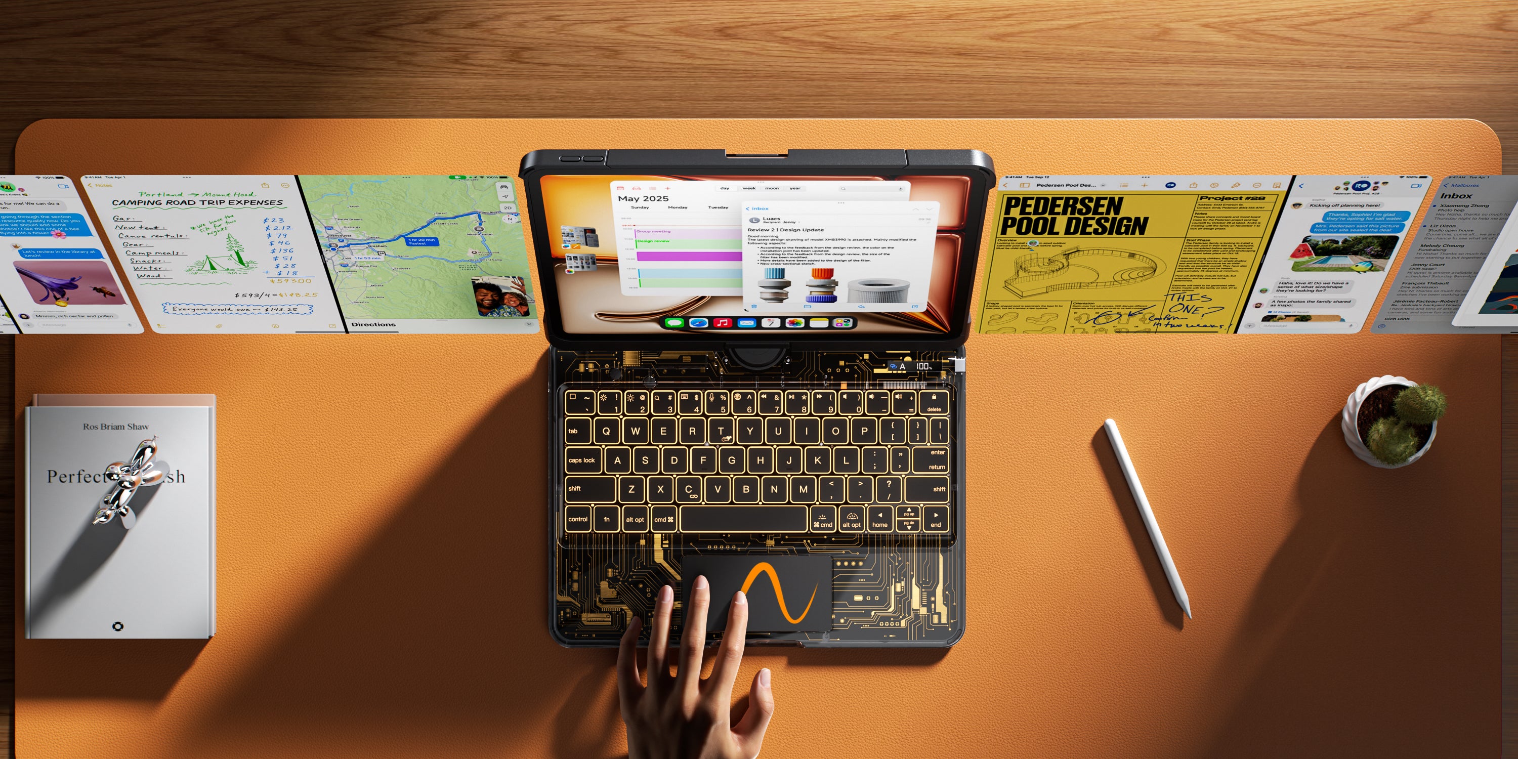 iPad keyboard case featuring a precise multi-touch trackpad for smooth scrolling, selection, and navigation.