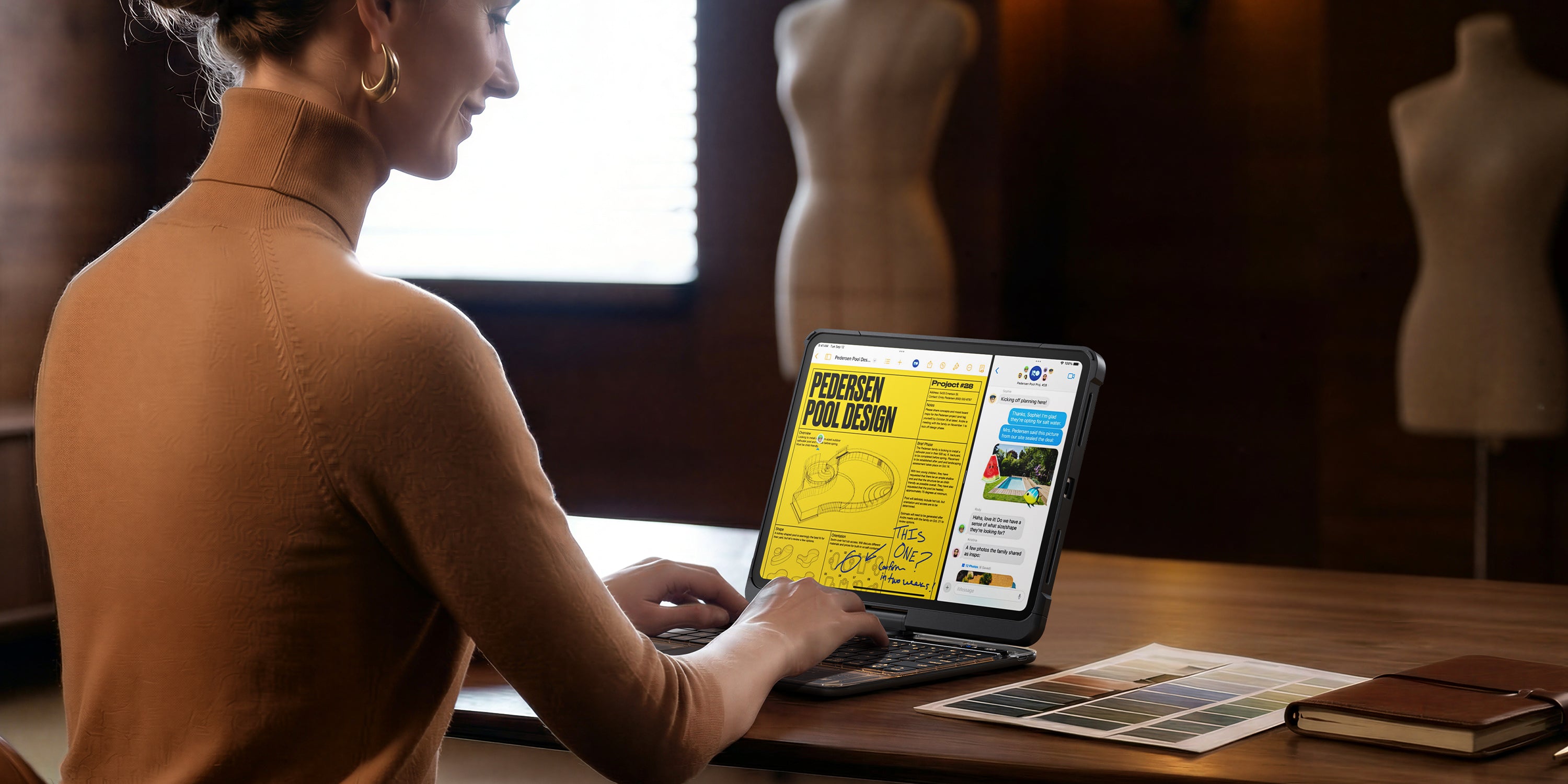 Everyday planner using the transparent iPad keyboard case for work, offering ergonomic comfort and style.