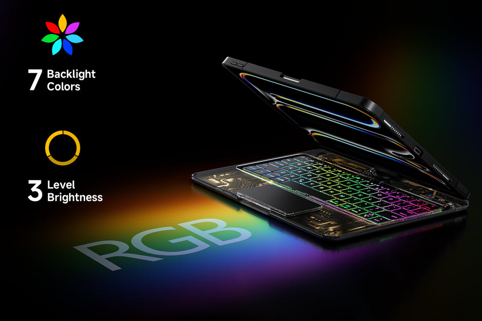 RGB backlight transparent iPad keyboard case, adding color and energy to your workspace.