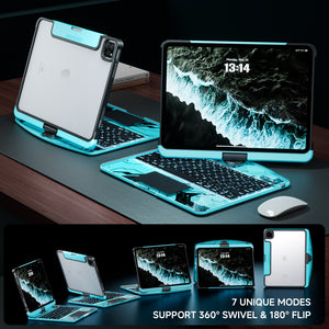 Transparent Blue Y2K Style iPad Keyboard Case – 360° Rotatable,7-Color Backlight, Scissor Keys, Fast Touch