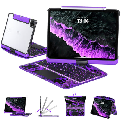 Y2K Purple Transparent iPad Keyboard Case – 360° Rotatable, 7-Color Backlight, Multi-Touch