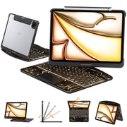 Transparent Black & Gold Mechanical Style iPad Keyboard Case – 360° Rotatable,7-Color Backlight, Scissor Keys, Fast Touch