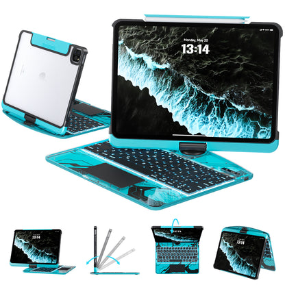Y2K Blue Transparent iPad Keyboard Case – 360° Rotatable, 7-Color Backlight, Multi-Touch