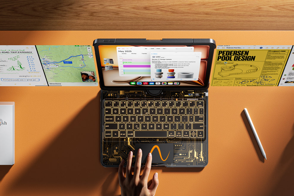 iPad keyboard case featuring a precise multi-touch trackpad for smooth scrolling, selection, and navigation.