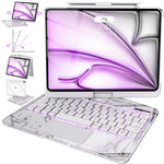 Transparent White Mechanical Style iPad Keyboard Case – 360° Rotatable,7-Color Backlight,Multi-Touch